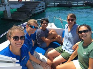 ORP turtle release crew on a boat