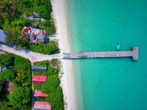 Aerial shot of jetty on Ha.Kelaa Island