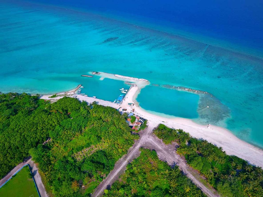 Aerila shot of Ha.Kelaa Harbour, Maldives