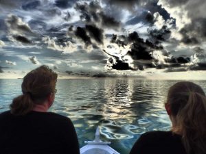 Volunteers Helen and Amy on the way to a night nesting survey