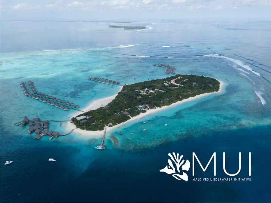 Aerial shot of Six Senses Laamu resort, Maldives