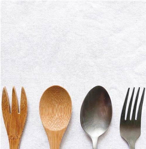 Avoid single use plastic when eating and drinking on the go - get your own bamboo cutlery