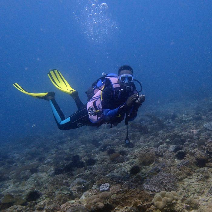 Leah Mainye in her "underwater office" in Diani Beach, Kenya.