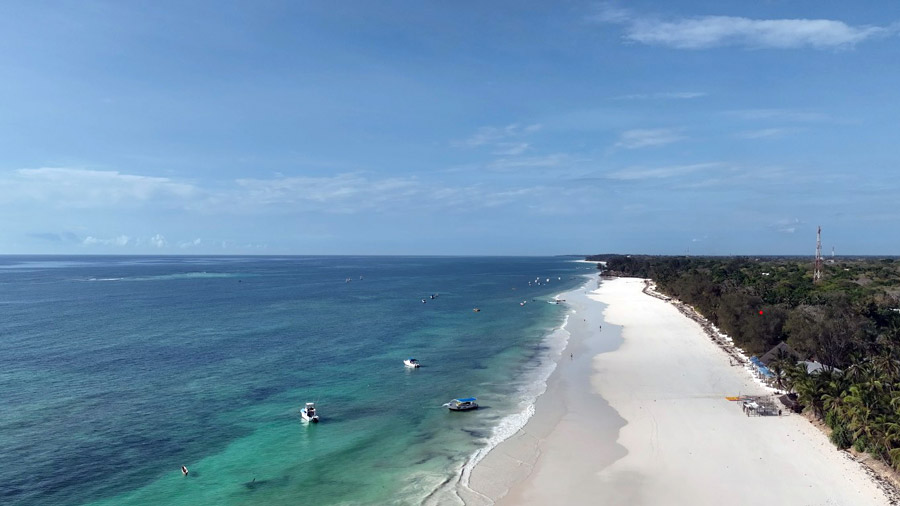 Drone image of Diani Beach in southern Kenya. Image.