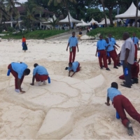 While the wild turtles swam about in the ocean, the students threw their own sandy celebration, crafting adorable sea turtle pals right on the beach during the Diani Sea Turtle festival.